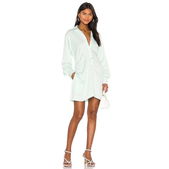 L'Academie Women's Dress The Amorette Mini Button Front Tie Waist Mint Small - Picture 1 of 9